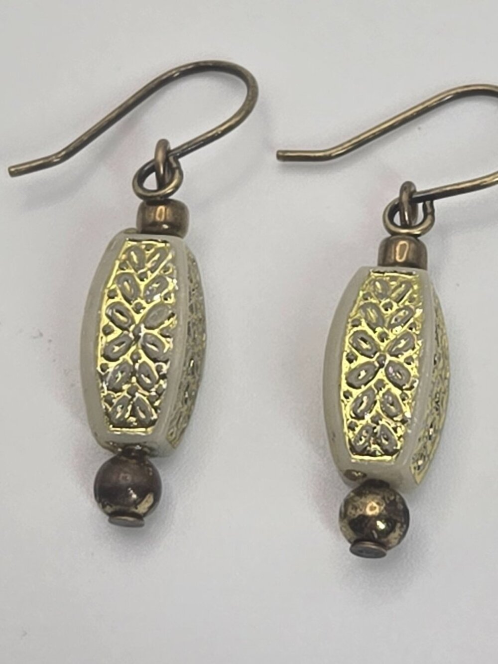 Gold and Ivory Toned Small Earrings Handmade Boho Elegant Bright Item E25